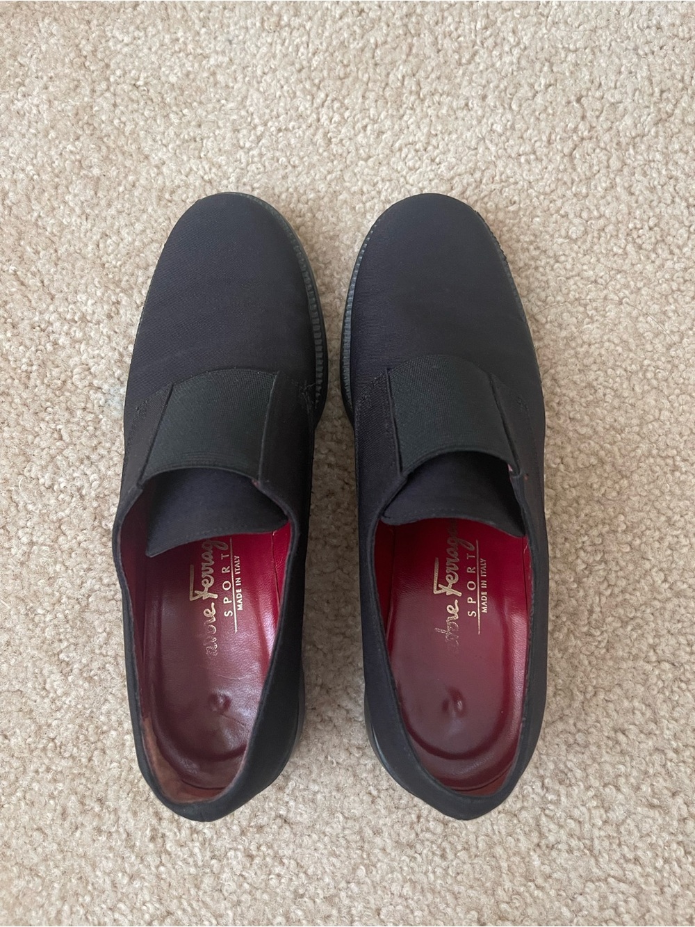 Salvatore Ferragamo Black Slip-On Loafers with Red Interior